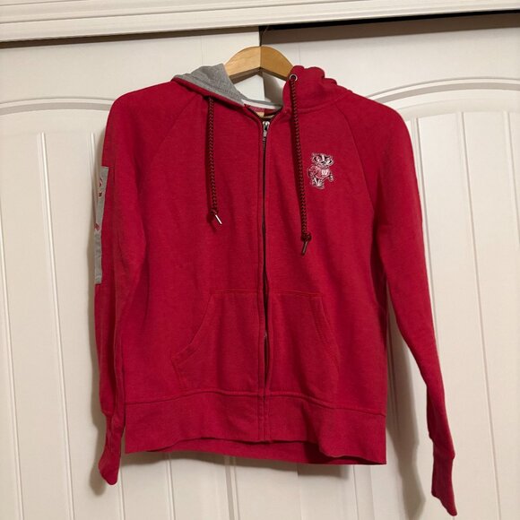 Wisconsin Badgers Hoodie Women Small Red Colosseum Hooded Sweatshirt Full Zip - Picture 1 of 3